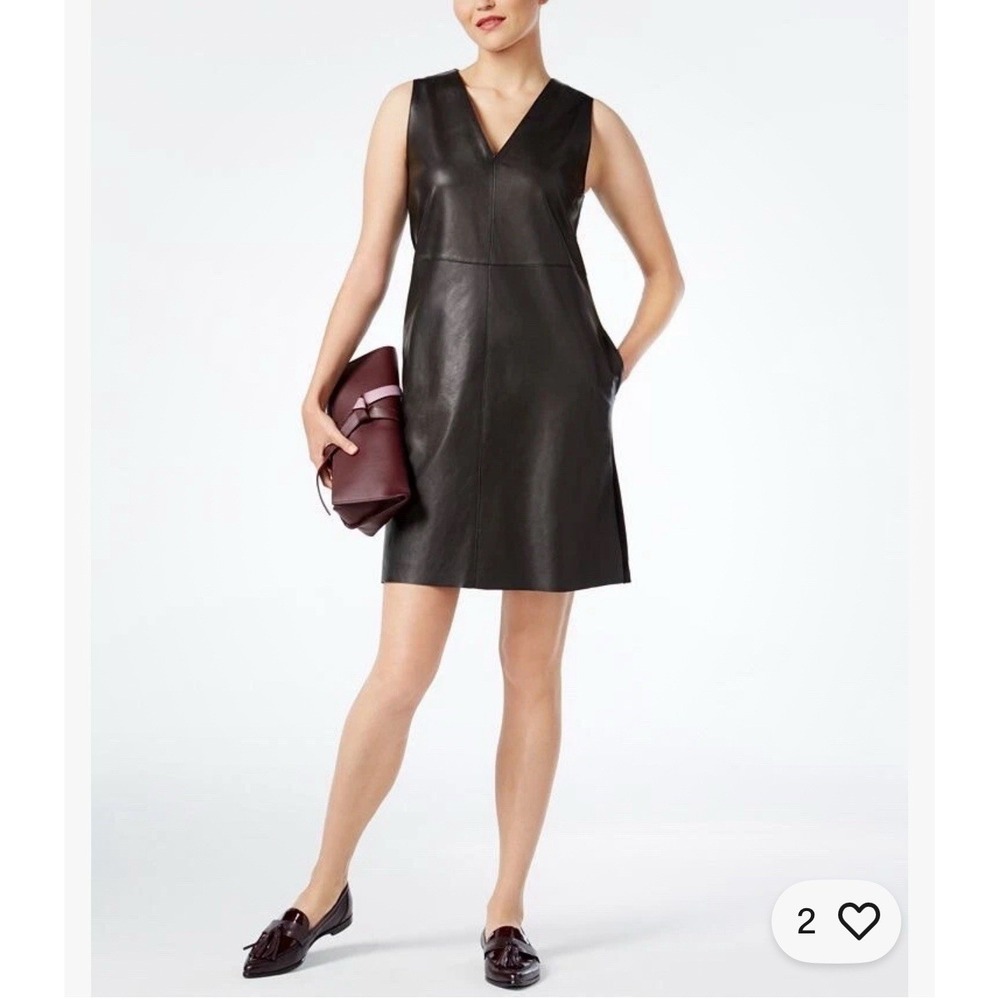 MAX MARA Weekend Lamb Leather Shift Mini Dress Sz 8 IT 42 V Neck Sleeveless